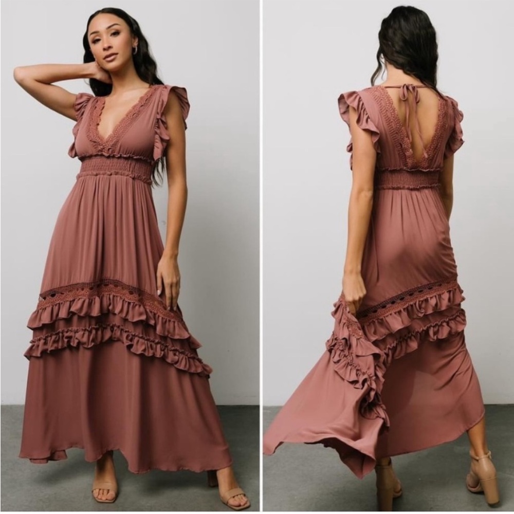 Baltic Born Jasmine Ruffle Dress in Rosy Brown Size Large